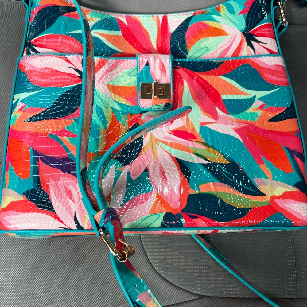 IM Colorful Floral Crossbody Purse | Adjustable Strap | Gold Hardware